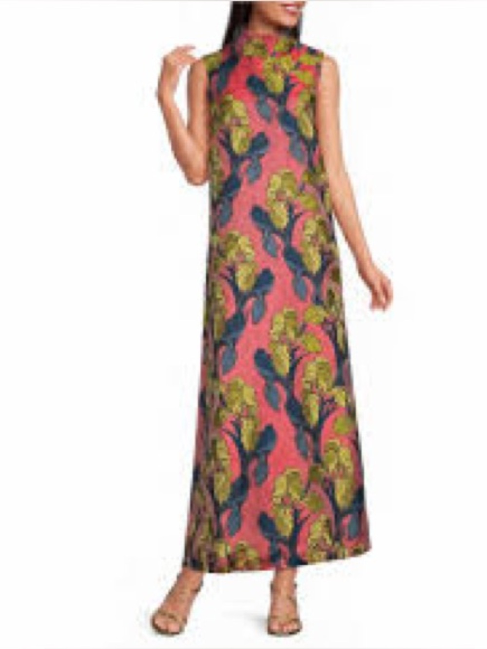 Nwt xxl Buru Mod Jacquard Coral Iris Print Mock Neck Sleeveless Shift Maxi Dress